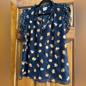 Cabi #5522 spring navy orange coral flowers poppies. Medium